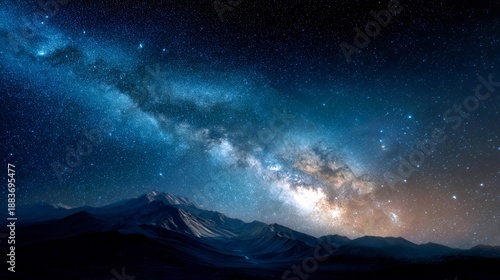 Celestial Horizon: Starlit Mountain Range Under Milky Way Night Sky