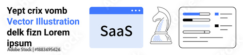 Software development, business strategy, decision-making, technology design, SaaS platforms, and user interface. SaaS tab, chess knight and UI layout. Software development and business strategy