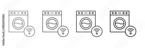 Smart Washing Machine Icons Vector Set In Different Stroke Line Style