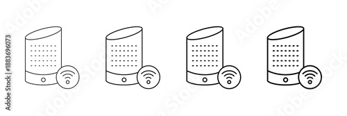 Smart Speaker System Icons Vector Set In Different Stroke Line Style