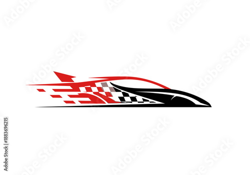 Futuristic Speedboat Racing on Open Water with Checkered Flag Design