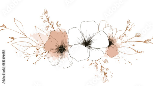 Elegant Minimalist Floral Ornament with Soft Accents Silhouette Vector