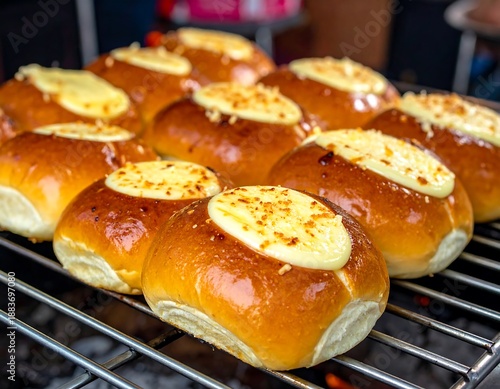 Wallpaper Mural Golden Brown Bread Rolls on Grill Rack. Torontodigital.ca