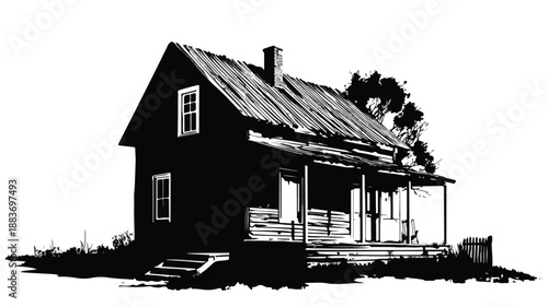 Unique Primitive Wooden House Black Silhouette Vector Art for Creative Designs