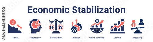 Economic Stabilization banner web icon vector illustration concept for business with icon of Fiscal, Depression, Stabilization, Inflation, Global Economy, Growth.