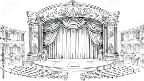 Modern Theater Design Vector Art and Illustration with Outline Elements