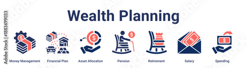 Wealth Planning banner web icon vector illustration concept for business with icon of Money Management, Financial Plan, Asset Allocation, Pension, Retirement, Salary.