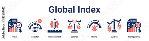 Global Index banner web icon vector illustration concept for business with icon of Index, Indicator, Measurement, Balance, Rating, Surplus.