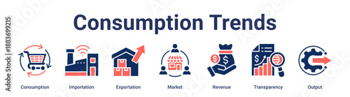 Consumption Trends banner web icon vector illustration concept for business with icon of Consumption, Importation, Exportation, Market, Revenue, Transparency.