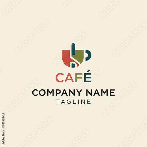 Creative Cafe Logo Design with Abstract Coffee Cup Icon.