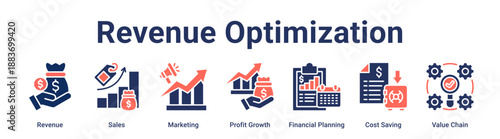 Revenue Optimization banner web icon vector illustration concept for business with icon of Revenue, Sales, Marketing, Profit Growth, Financial Planning, Cost Saving, Value.