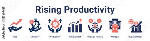 Rising Productivity banner web icon vector illustration concept for business with icon of Rise, Efficiency, Productivity, Achievement, Decision Making, Manager, Business.