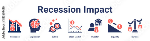 Recession Impact banner web icon vector illustration concept for business with icon of Recession, Depression, Bubble, Stock Market, Investor, Liquidity.