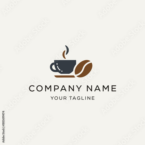 Minimalist Coffee Cup and Bean Logo Design.