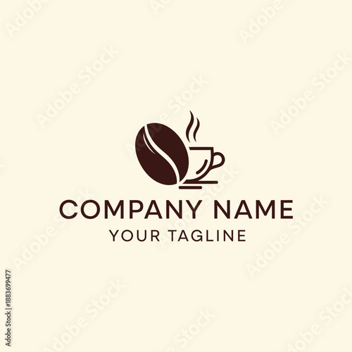 Minimalist Coffee Bean and Steaming Cup Logo Design.