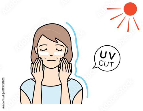 Senior woman applying sunscreen on cheeks under the sun