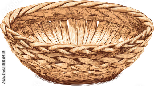 Wicker Basket Isolated Clipart Vector Art and Illustration