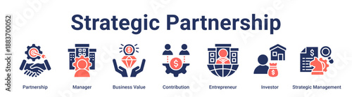 Strategic Partnership banner web icon vector illustration concept for business with icon of Partnership, Manager, Business Value, Contribution, Entrepreneur, Investor, Strategic.
