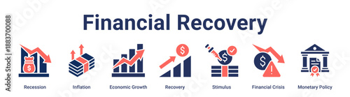 Financial Recovery banner web icon vector illustration concept for business with icon of Recession, Inflation, Economic Growth, Recovery, Stimulus, Financial Crisis, Monetary.