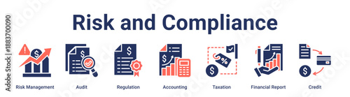 Risk and Compliance banner web icon vector illustration concept for business with icon of Risk Management, Audit, Regulation, Accounting, Taxation, Financial Report.