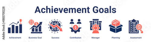 Achievement Goals banner web icon vector illustration concept for business with icon of Achievement, Business Goal, Success, Contribution, Manager, Planning.