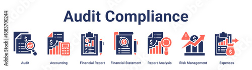 Audit Compliance banner web icon vector illustration concept for business with icon of Audit, Accounting, Financial Report, Financial Statement, Report Analysis, Risk Management.