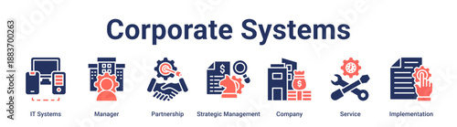 Corporate Systems banner web icon vector illustration concept for business with icon of IT Systems, Manager, Partnership, Strategic Management, Company, Service.