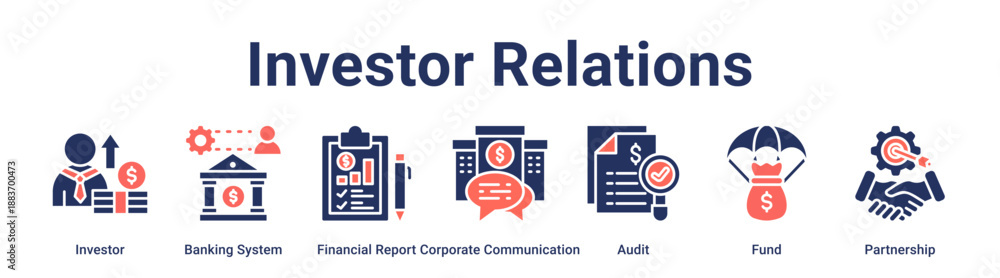 Obraz premium Investor Relations banner web icon vector illustration concept for business with icon of Investor, Banking System, Financial Report, Corporate Communication, Audit, Fund.