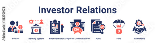 Investor Relations banner web icon vector illustration concept for business with icon of Investor, Banking System, Financial Report, Corporate Communication, Audit, Fund.