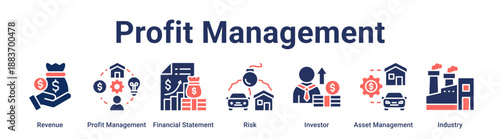 Profit Management banner web icon vector illustration concept for business with icon of Revenue, Profit Management, Financial Statement, Risk, Investor, Asset Management.