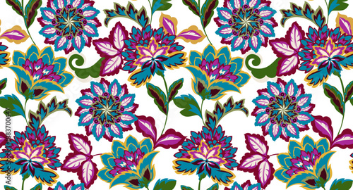 Seamless tribal pattern design. Hand draw paisley background. Patchwork pattern
