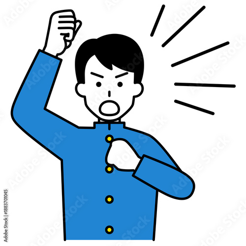 拳を上げて抗議する男子学生