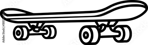 Simple linear skateboard icon: minimalist black and white outline design
