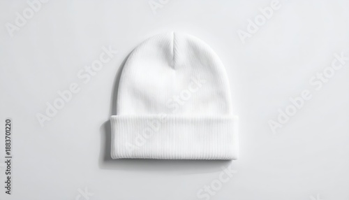 White winter beanie hat mockup on light grey background