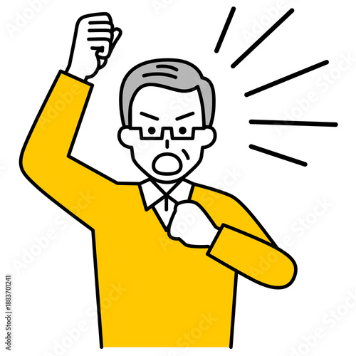 拳を上げて抗議する年配の男性