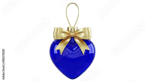 Blue Heart Christmas Ornament with Gold Bow