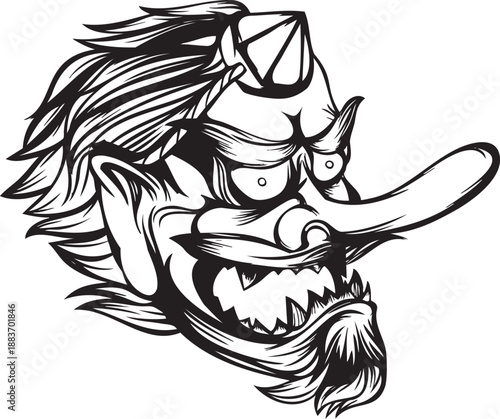 おしゃれな天狗面のトライバルアート風マーク