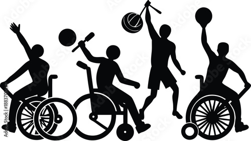 Silhouettes of athletes with disabilities participating in sports