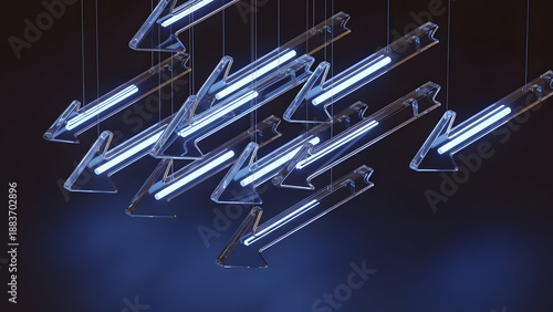 Modern abstract light fixture with glowing blue tubes