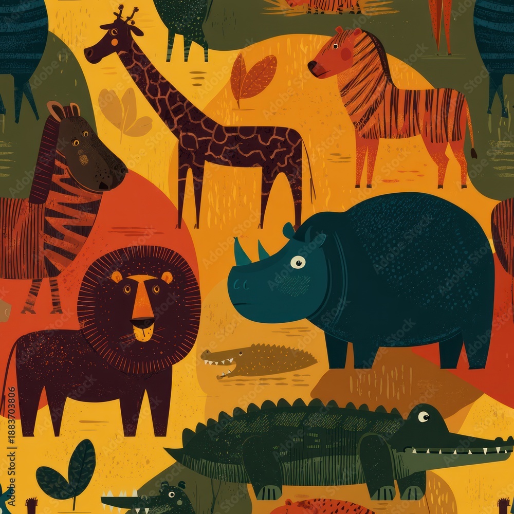 Obraz premium Cute African Safari Animals Seamless Pattern Design.
