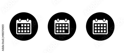 Monthly calendar icon set in black circle. Simple schedule date symbol