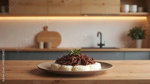 Seswaa (Botswanan shredded beef) in a minimalist handcrafted ceramic bowl.