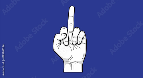 Stylized black and white drawing of a human hand extending the middle finger in defiance on white background