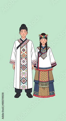 Traditional clothing of the indigenous peoples of Taiwan, couple.