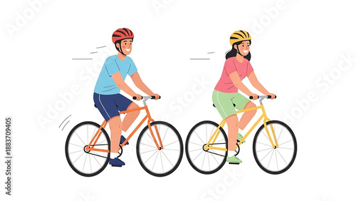 Couple enjoying a recreational bike ride on a sunny day, promoting active lifestyle and outdoor adventure
