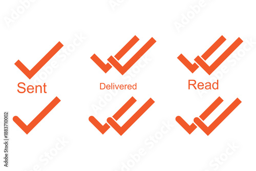 Message app sent, delivered, read icon set. Message check mark icons. Double checked symbol. Messaging status symbol. Send message tick sign. stock illustration