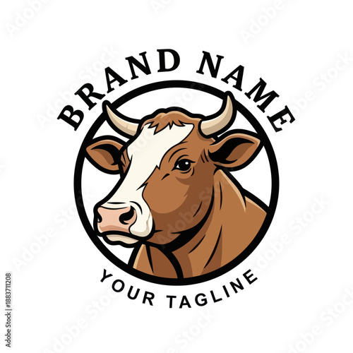 Cow Head Logo Design Illustration.