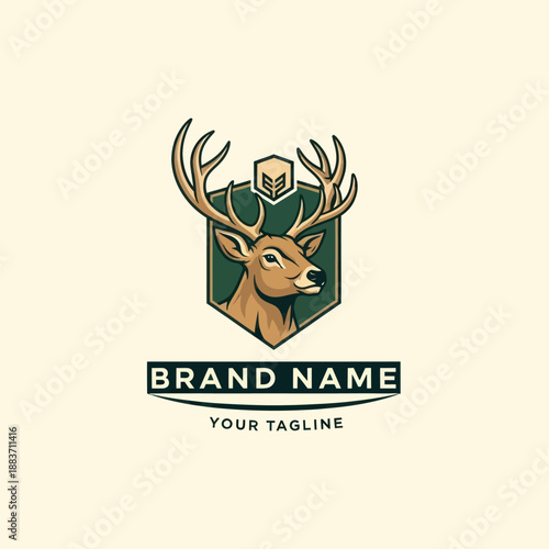 Deer Head Logo Design with Antlers.