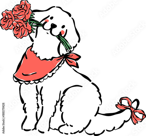 Tableau sur toile Valentine Dog Outline Golden Retriever with roses and Bandana Whimsical Hand Dra