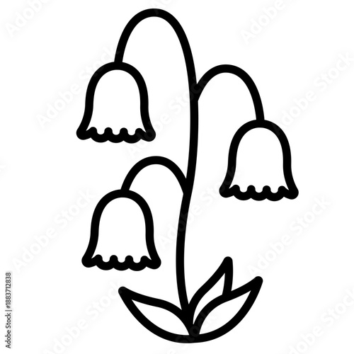 Bell flower doodle showing a hanging bloom with gentle curved petals.